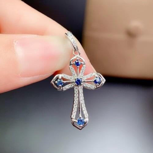 CoLife Jewelry Vintage Cross Pendant 2mm Natural Sapphire Ruby Pendant 925 Silver Sapphire Jewelry Gift for Mother