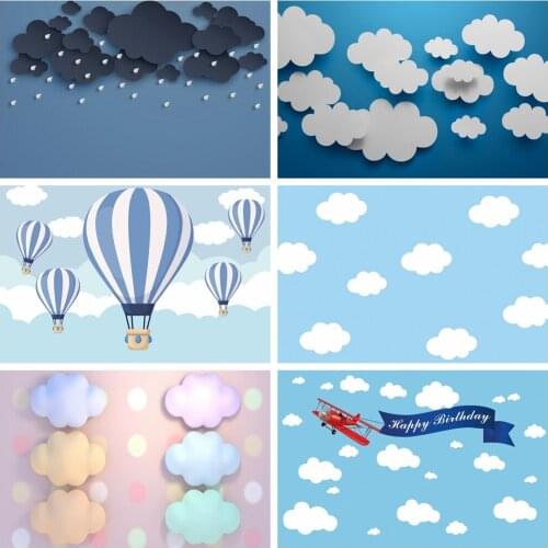 Laeacco Blue Sky Dark Clouds Rain Photography Backgrounds Cartoon Party Photo Backdrops Baby Birthday Portrait Photophone Props