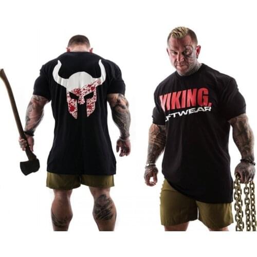 Gym Fitness Training T Shirt Men Casual Cotton Print Running Sport Tees Tops Male Summer Workout Jogger Short Sleeve Clothing