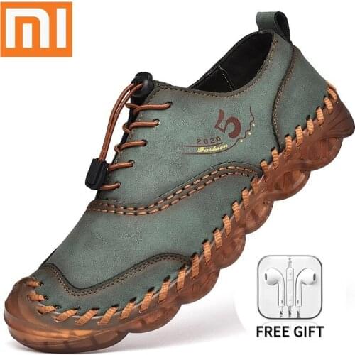 Xiaomi Men Sneakers Handmade Leather Men Casual Shoes Breathable Slip-on Mens Loafers Classic Moccasins Zapatillas Hombre