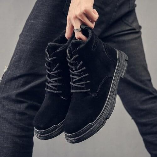 Men Outdoor Winter Snow Ankle Boots Martin Non-slip Short Plush Warm Walking Male Casual Flat Shoes Sneakers Fashion Lace Up