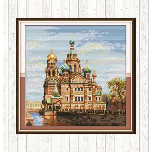 Castle Painting Stamped Cross Stitch Kits Needlework Set for Embroidery DMC Floss 14ct 11ct Counted Printed on Canvas Home Decor