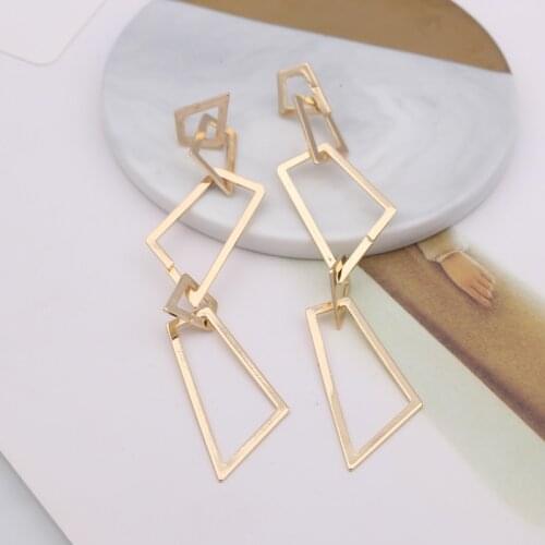 New Statement Irregular Polygon Long Tassel Chain Drop Earring Golden Flower Multilayer Hollow Geometric Brincos Korean Jewelry