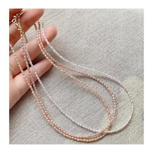 New Arrival Favorite Pearl Necklace 2-3mm Mini Rice Pearl Strand Necklace Tinny Baby Girl Real Pearls Necklace Fine Jewelry