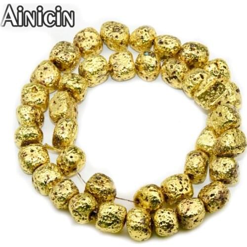 New Arrival Gold Silver Rose Gold Palting Color keeping 10mm Cubic Shape Natural Lava Beads For DIY Jewelry Making Beads 5pcs