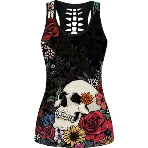 New Summer Women Sports Vests Skull Halloween Printing Black Running Tops 6 Patterns S To 4xL