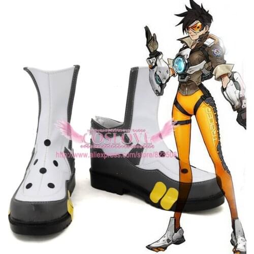 OW Game Tracer Lena Oxton White and Grey Shoes Cosplay Boots CosplayLove