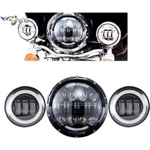 7" Inch 80w LED Headlight + 2x 4.5" 30w White Halo Ring Fog Light Passing Lamps for Electra Glide, Ultra Limited Motorcycle