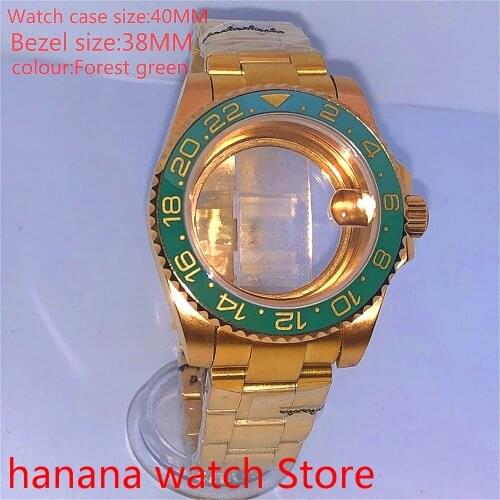 Suitable for pearl automatic winding 40mm sapphire glass transparent back gold box series, with rotating Fored green