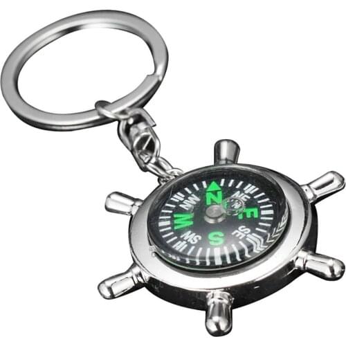 Mini Portable Zinc Alloy Ship Helm Navigation Compass Keychain Pendant Gift