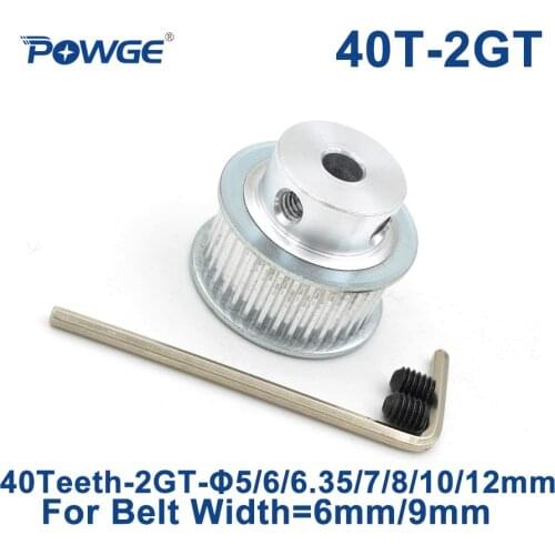 POWGE 40 Teeth 2GT 2M Timing Pulley Bore 5/6/6.35/7/8/10/12mm for GT2 Synchronous belt width 6/9mm small backlash 40Teeth 40T