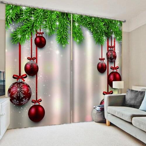 Living Room Christmas Red Ball Curtain Christmas Decoration Full Blackout Hook Curtain Bedroom Decorative Curtain