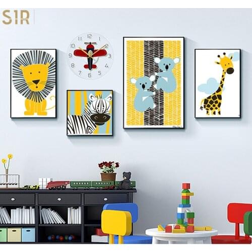 Cartoon Fox Koala Deer Rabbit Squirrel Nordic and Prints Wall Art Canvas Painting Nursery Kids Room Posters Canvas Painting