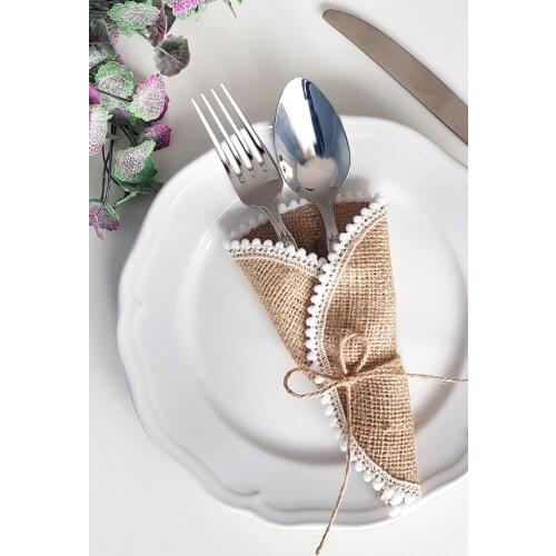 Pompom Cutlery service Napkins/4 PCs Linen Fabric Handmade, table service