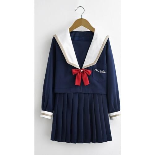 Girls Long-sleeved School Uniform White Snow Jk Uniform Japanese Soft School Wear College Sailor Uniform Long Sleeve D-0192