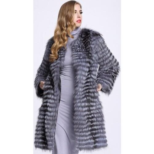 Fox Fur Coats Women Silver Fox Natural Fur Coats Female Autumn Knitted Long Genuine Fur Jackets Vest Ladies Fashion