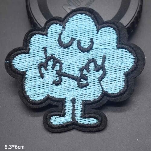 Lovely Smiling Blue Tree Novelty Iron On Embroidered Clothes Patch For Clothing
