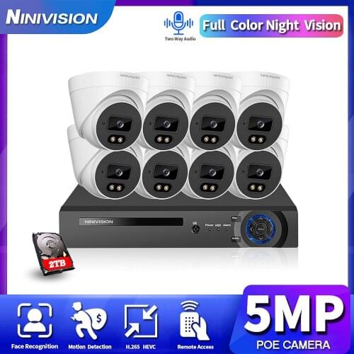 H.265+ POE CCTV Security System Two-way Audio 8CH 4K Audio Record NVR Outdoor 5MP IP Camera IR Night P2P Video Surveillance Kit