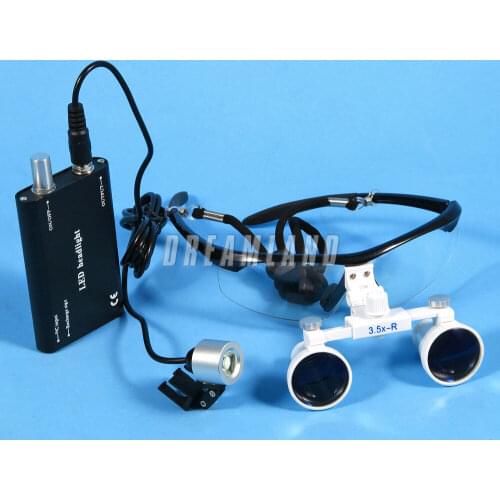 Dental Surgical 3.5x Binocular Magnifier Glasses Loupes + LED Head Light battery Balck Color