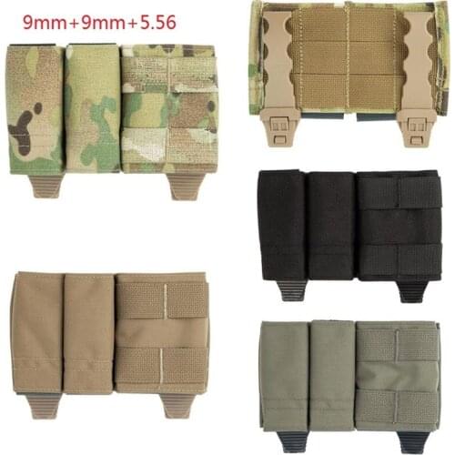 Tactical Vest 1+2 Triple Magazine Pouch 9mm+9mm+5.56 System Magazine Ammo Clip Bags Holder Pocket