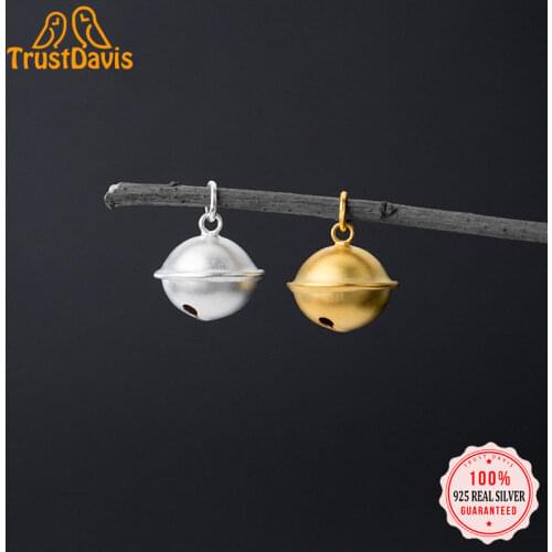 TrustDavis Real 925 Sterling Silver Fashion Grind Arenaceous Small Bell Charm Pendant Handmade DIY Accessories Jewelry DZ80