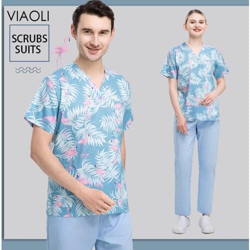 Short Sleeve V-neck Scrub Tops Women Working Uniform Cute Panda Animal Print T-shirt Blouse Nursing Doctor Working Scrubs Tops