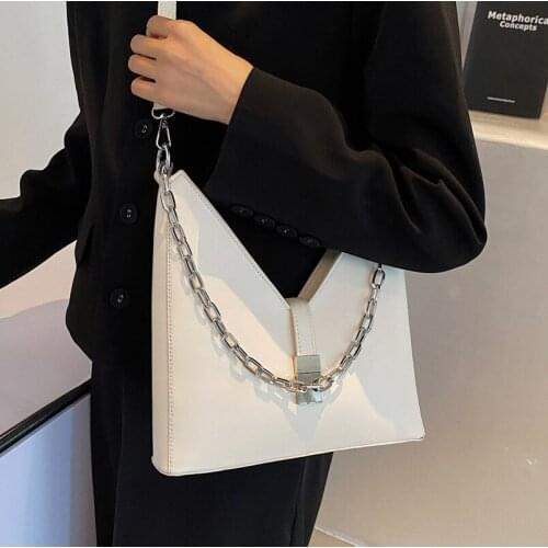 Solid Color Bag Pu Leather Chain Shoulder Bags for Women Classic Brand Handbag and Purses Female Totes High Quality Armpit Bag