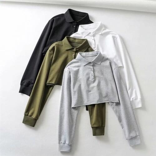 Autumn Winter Women Hoodies lapel Knitted long sleeve Sweatshirts Crop tops pullovers femme fashion black gray spring jumpers