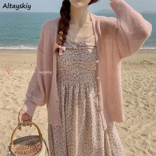 Sweaters Cardigan Women Solid All-match Spring Summer Casual Sweet Baggy Females Jumpers Knitted Tops Korean Style Beach Fashion