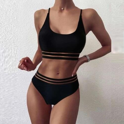 Women Solid Color High Waist Swimsuit 2021 Sexy Two Piece Bikini Set Push Up Monokini Swimwear Biquini Beachwear Bathing Suit L