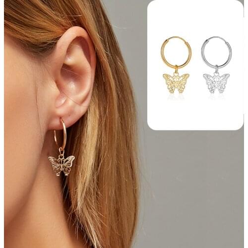 ZYZQ Fashion Women Butterfly Drop Earring Simple Animal Earrings Golden Silver Color Earrings indivual Girls Party Jewelry