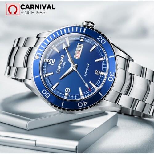 2019 CARNIVAL Top Brand Watch Men Automatic Self-Wind Stainless Steel Waterproof Fully Automatic Calendar Mechanical Watch New