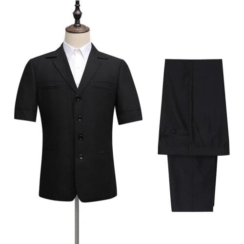 2021 Summer Short Sleeve Men Suit Blazer Masculine Office Uniform Design Garment Factory Fancy Suits For Men Black Safari Suit
