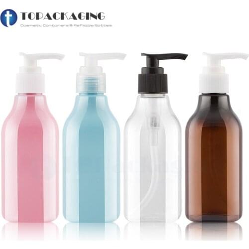 30PCS*250ML Lotion Pump Bottle Square Amber Plastic Refillable Shampoo Packing Empty Cosmetic Container Shower Gel Essential Oil