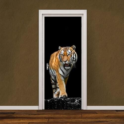 3D Wall papers Tiger Stickers Self-adhesive WallPaper PVC Waterproof Poster Imitation 3D Home Decor Door Sticker Wallpapers 3D
