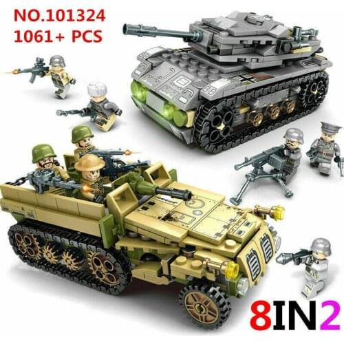 8IN2 Sembo 101324 Blocks Boys Building Toys Military Vehicles Tank Puzzle 1061+pcs