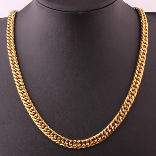 9mm Christmas Gift New Stainless Steel Gold Tone Cuban Curb Chain Biker Jewelry Mens Women Necklace Or Bracelet Wristband 7"-40"