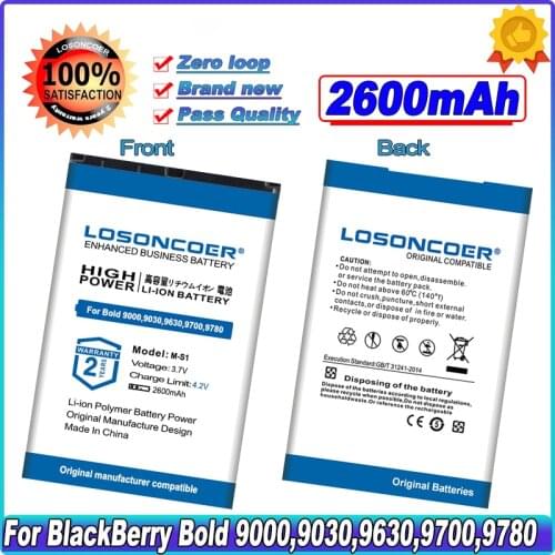 LOSONCOER 2600mAh M-S1 Battery For BlackBerry Bold 9000,9030,9630,9700,9780 BAT-14392-001