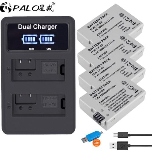 PALO 1800mah LP-E8 LPE8 LP E8 Battery Batterie AKKU + LCD Dual Charger for Canon EOS 550D 600D 650D 700D X4 X5 X6i X7i T2i T3i