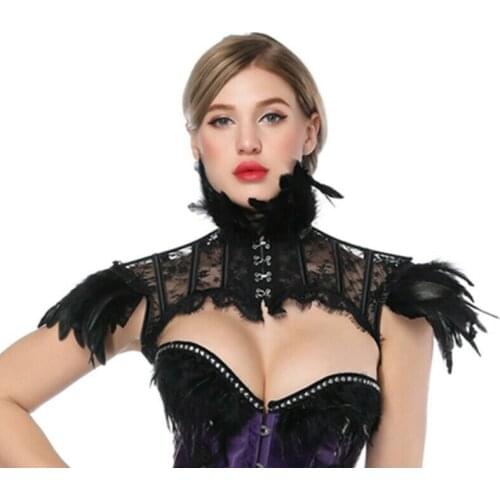 Steampunk Lace Feather Cape Choker Neck Collar Medieval Gothic Shawl Shoulder Shrug Corset
