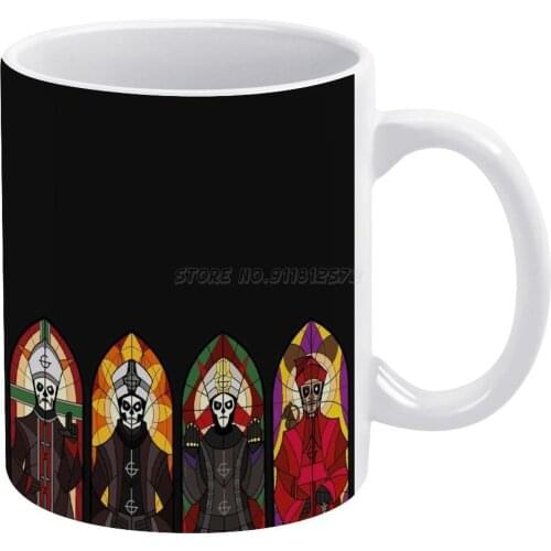 CLERGY White Mug White Ceramic Tea Cup Birthday Gift Milk Cups and Mugs Ghost Band Stained Glass Grucifix Ghost Fanart Colour Sa