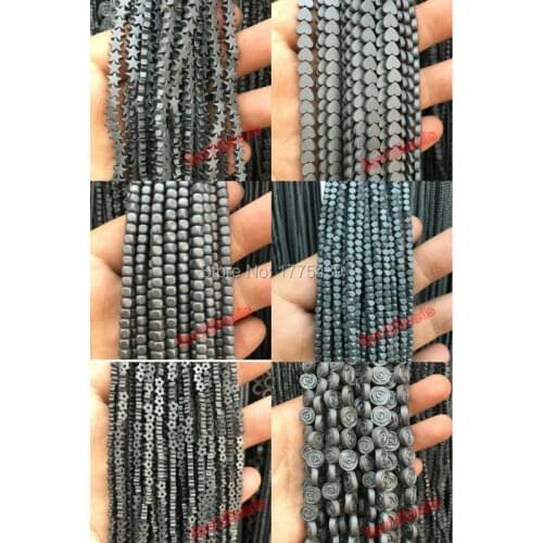 Free Shipping dull polish Black frosted faceted love hearts star butterfly circular Hematite circle ring Loose Beads diy beads