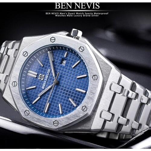 Mens Watches 2021 Top Brand BENNEVIS Luxury Quartz Watches Mens Fashion Stainless Steel Strap Waterproof Luminous Wristwatches