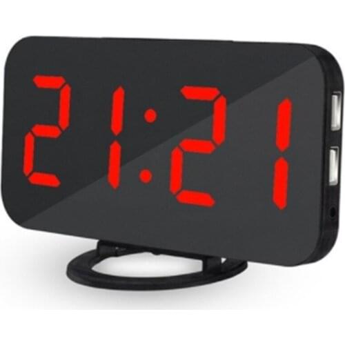 Digital Alarm Clock,LED Display with USB Charger Port,Auto Dimmer Mode Snooze Function,Modern Mirror Desk Clock for Home