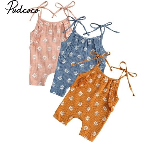 2021 Baby Summer Clothing Newborn Baby Girls Daisy Print Romper Jumpsuit Sleeveless Jumpsuit for Kids Infant Girls
