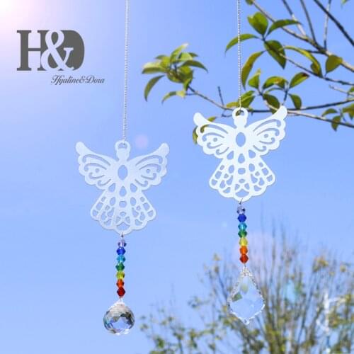 H&D Set of 2 Crystal Angel Suncatcher Hanging Crystal Prism Sun Catchers Pendant Healing Ornament Decor Gift For Home Decoration