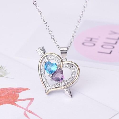KOFSAC New Fashion 925 Silver Necklaces For Women Exquisite Crystal Two- Color Zircon Love Heart Pendant Necklace Jewelry Lady