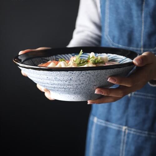 9.5 Inch Japanese Pattern Hat Creative Large Noodle Bowl Household Retro Noodle Bowl Ceramic Soup Bowl Beef Ramen Bowl