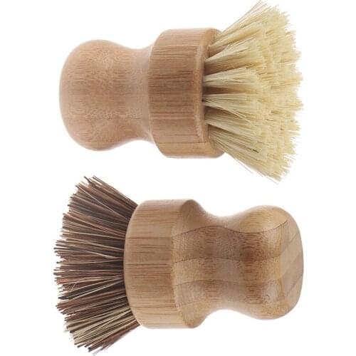 Kitchen Cleaning Brush Sisal Palm Bamboo Short Handle Dish Brush Bowl Pot Brush