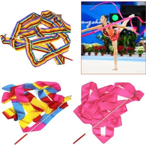 Kids Dancing Gymnastics Ribbon Wands, 4Meters Rhythmic Artistic Twirling Ribbons with Non-Slip Handle